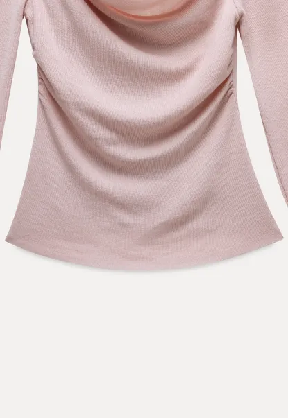 Womens Draped Cowl Neck Slim Fit Tops