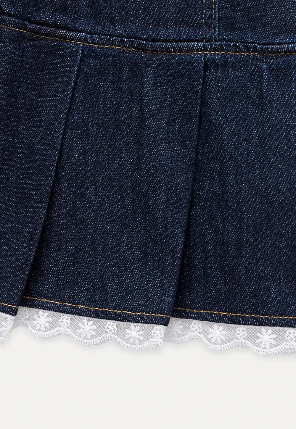 Women’s Pleated Denim Mini Skirt with Lace Trim
