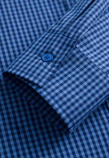 Womens Gingham Bow-Collar Long Sleeve Shirt