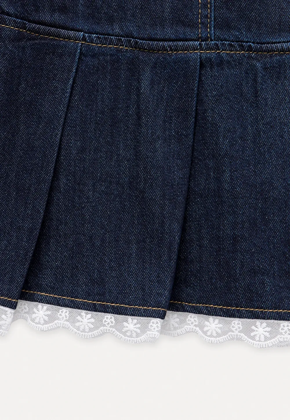 Women’s Pleated Denim Mini Skirt with Lace Trim