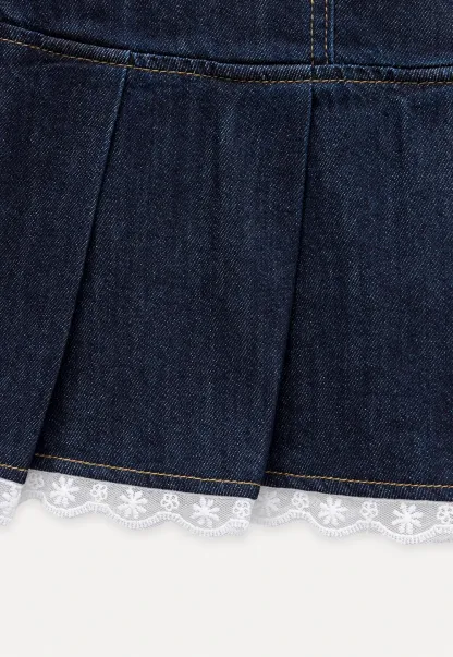 Women’s Pleated Denim Mini Skirt with Lace Trim