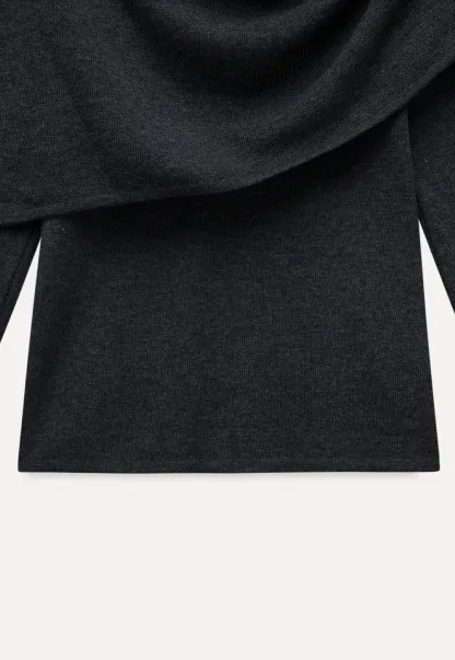 Womens Draped Cowl Neck Knit Top