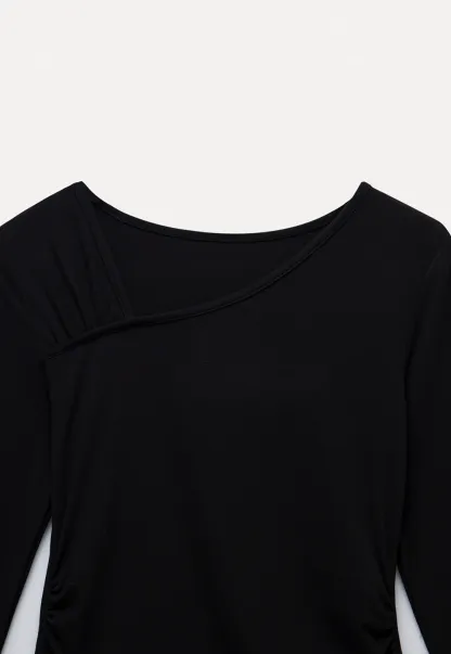 Womens Asymmetrical Neck Slim Fit Long Sleeve Top
