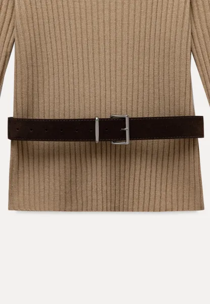 Womens Ribbed Crew Neck Long Sleeve Knit Top