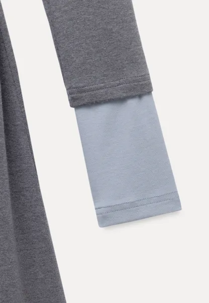 elegant grey long sleeve casual a-line dress