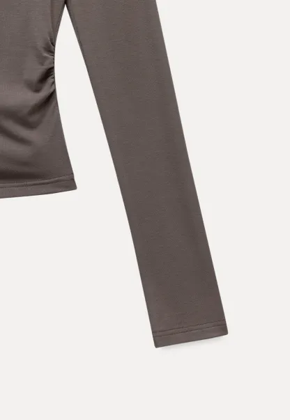 Women Boat Neck Ruched Long Sleeve T-Shirts