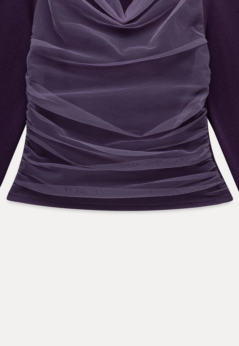 Women Mesh Patchwork Cowl Neck Top