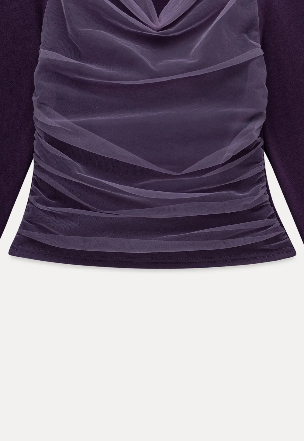 Women Mesh Patchwork Cowl Neck Top