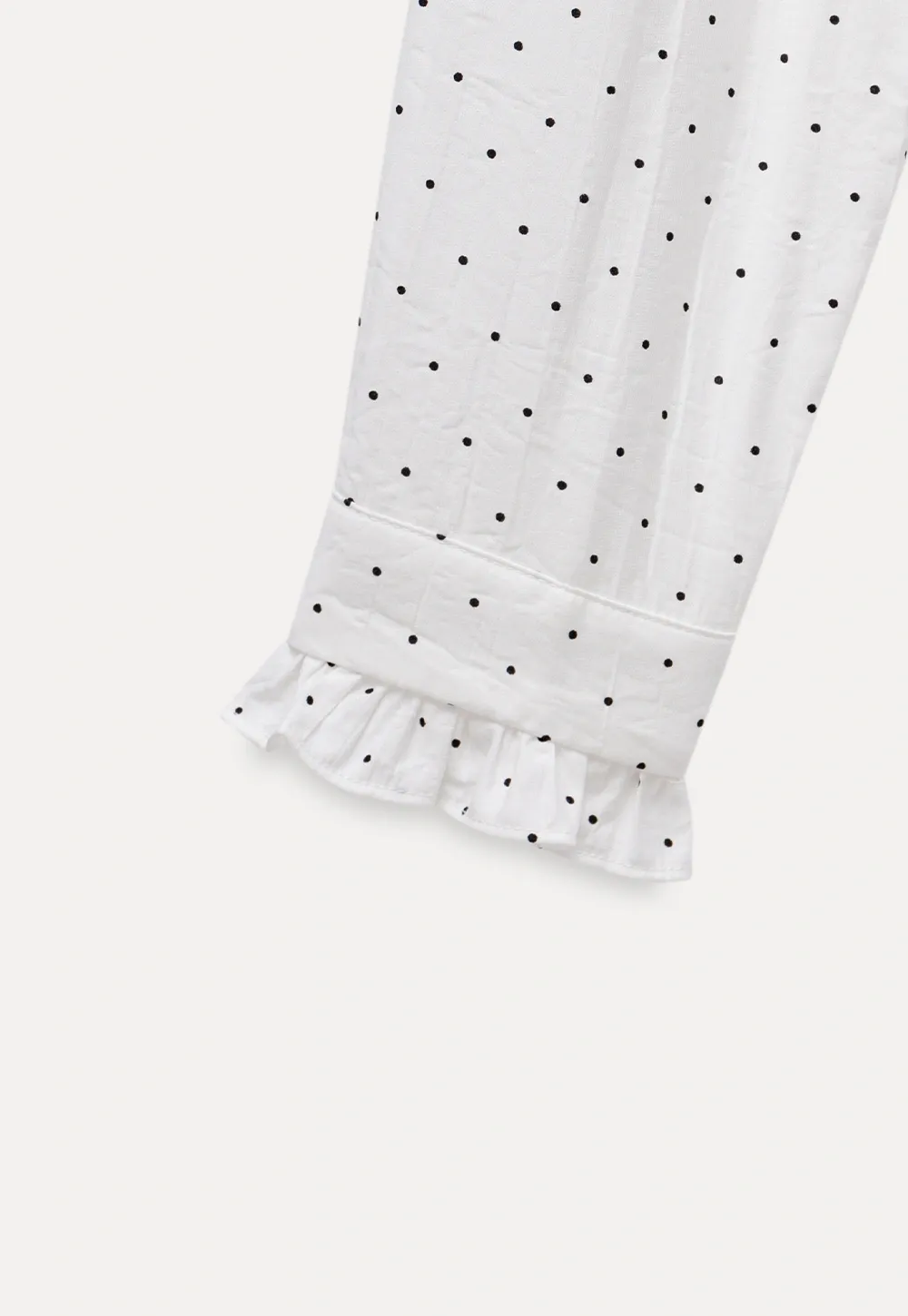 Womens Polka Dot Ruffle Trim Blouse with Bow Tie Neck