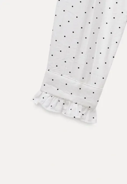 Womens Polka Dot Ruffle Trim Blouse with Bow Tie Neck