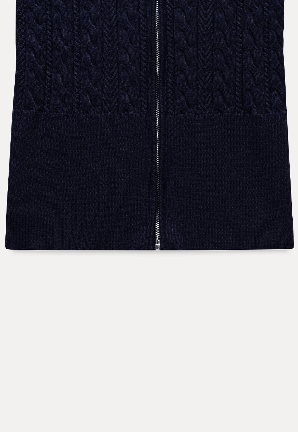 Casual Long Sleeve Cable Knit Top with Zipper