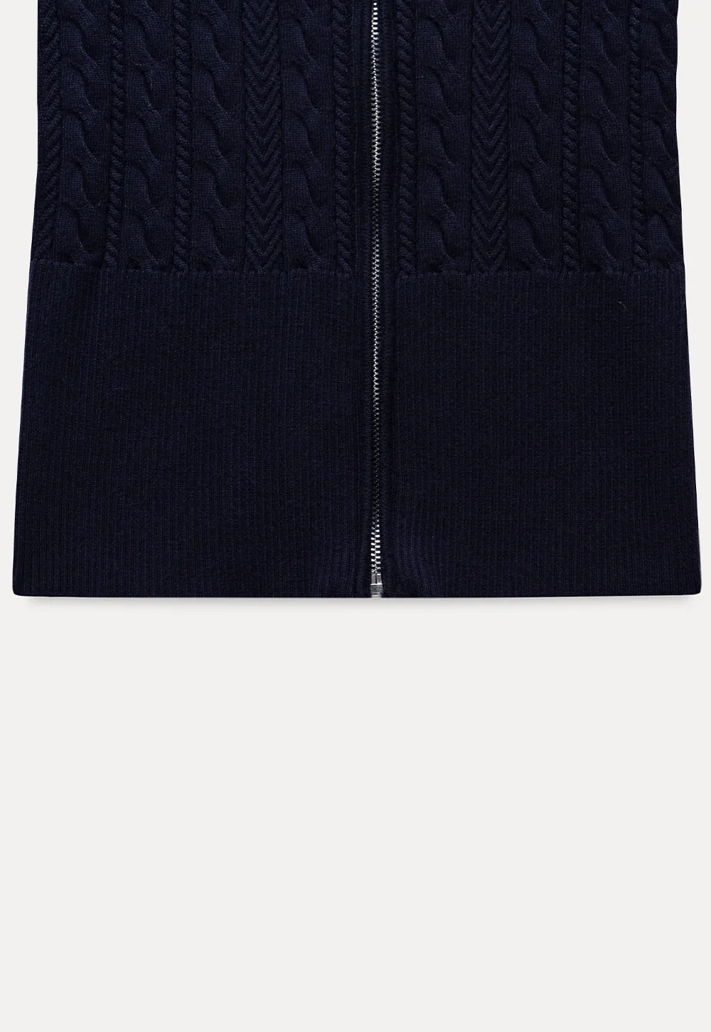 Casual Long Sleeve Cable Knit Top with Zipper