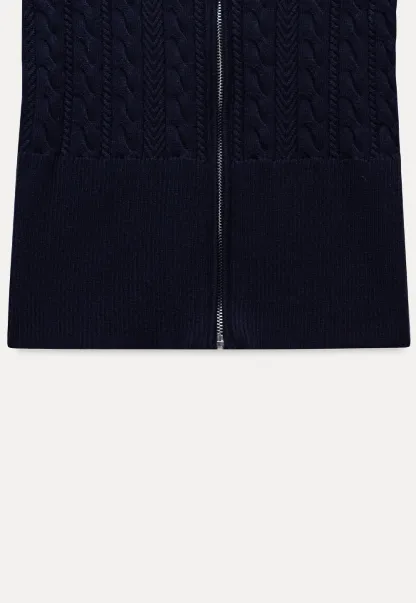 Casual Long Sleeve Cable Knit Top with Zipper