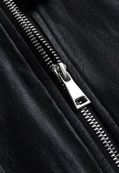 Womens Black Faux Leather Jacke