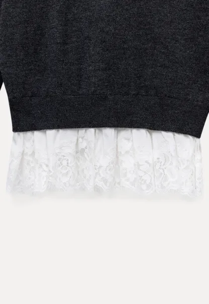 Womens Knit Sweater with Lace Hem