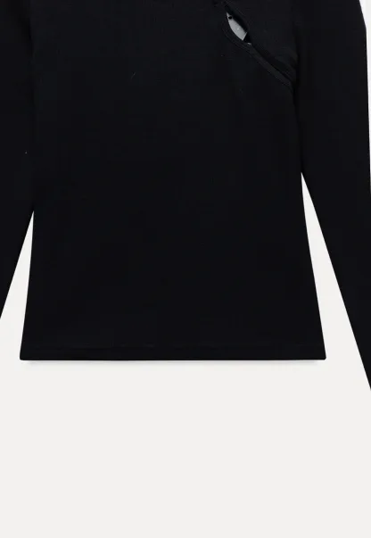 Women Cut Out Long Sleeve Top Slim Fit Basic T Shirt