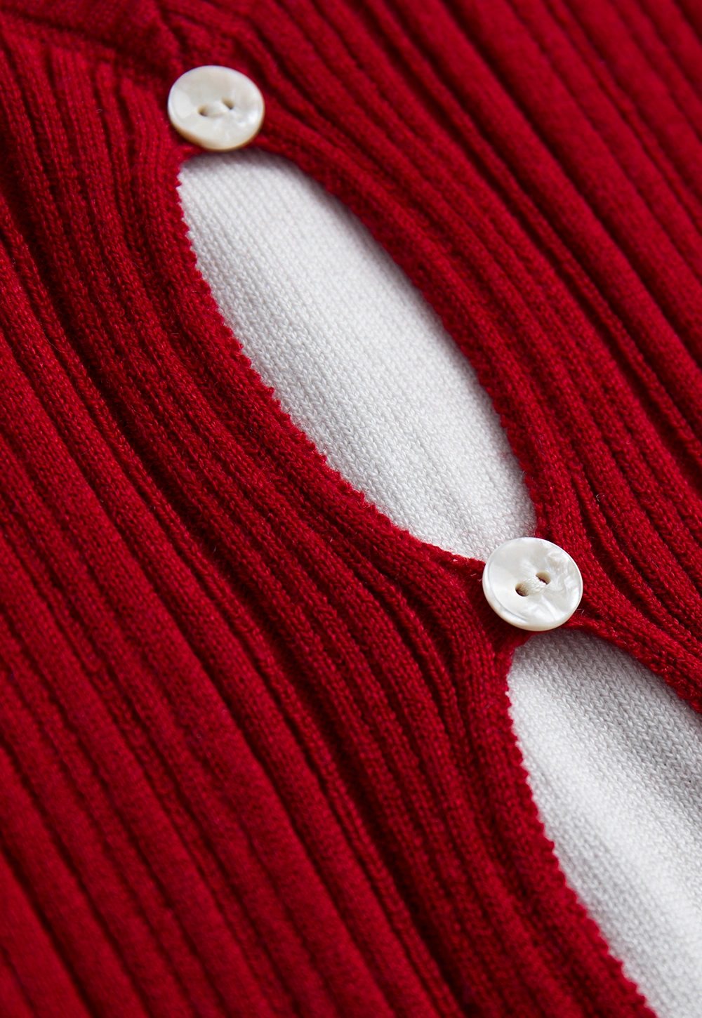 Womens Contrast Collar Cutout Knit Cardigan