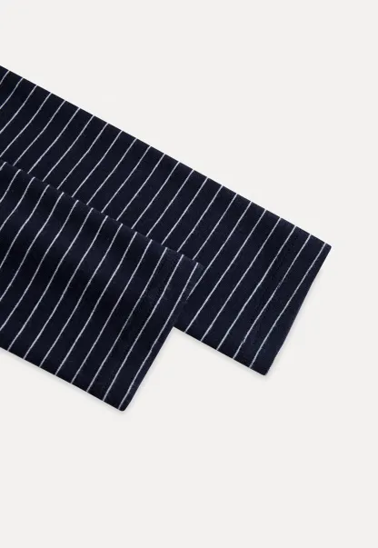 Women Striped Long Sleeve Tee with Ruffled Neckline