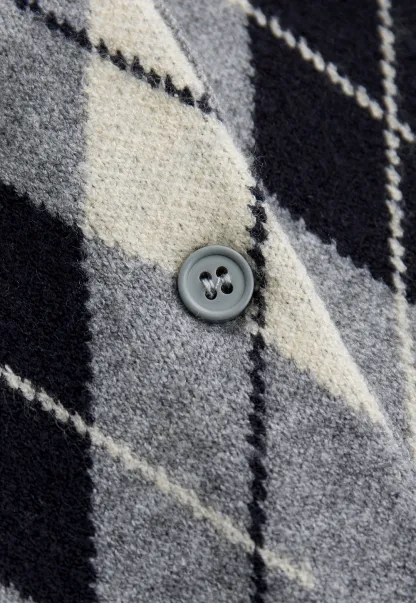 Women Vintage Argyle Pattern Knit Cardigan