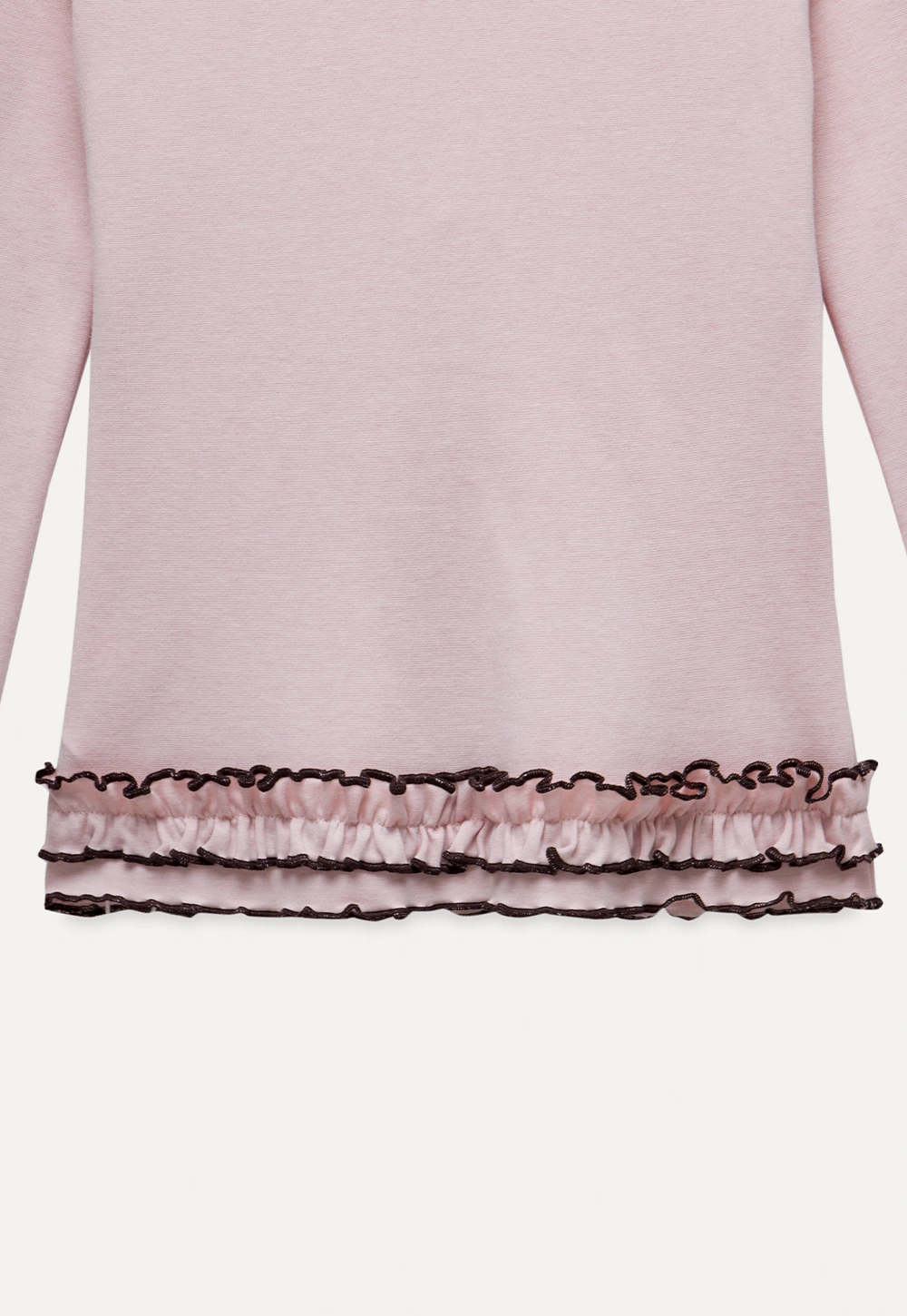 Ruffle Trim Mock Neck Long Sleeve Top