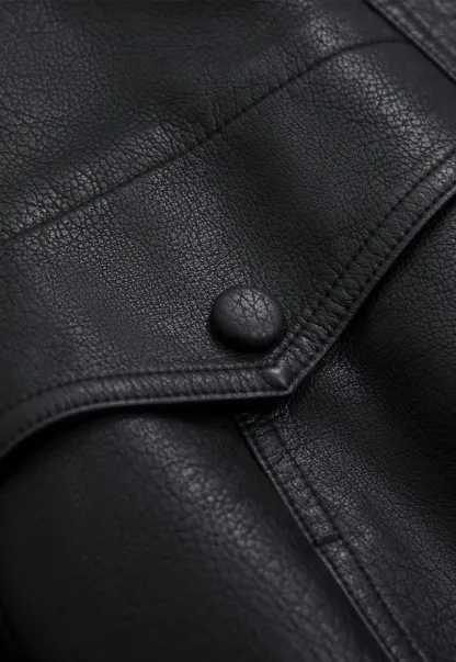 Faux Leather Jacket with Shearling Collar