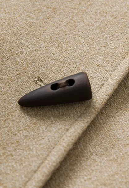 Womens Stand Collar Toggle Wool Coat with Plaid Trim