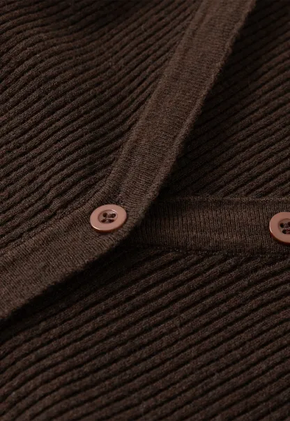 Womens Ribbed Long Sleeve V-Neck Button Top