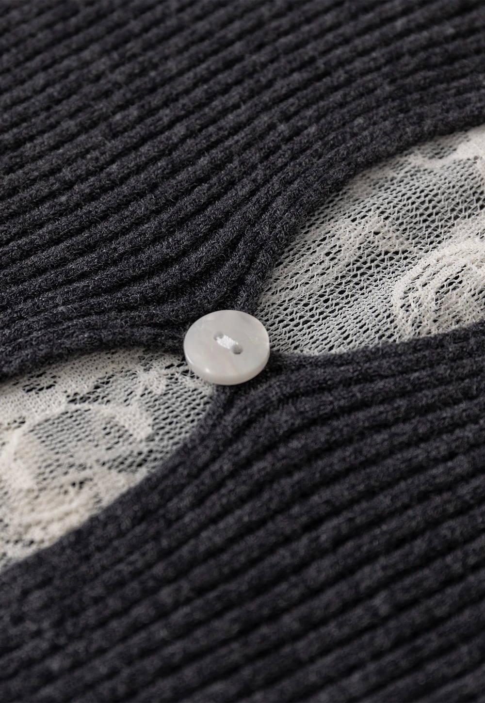 Womens Ribbed Mock Neck Top with Lace Buttons