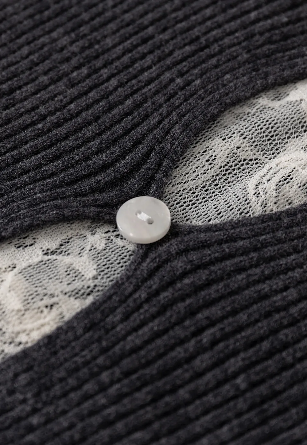 Womens Ribbed Mock Neck Top with Lace Buttons