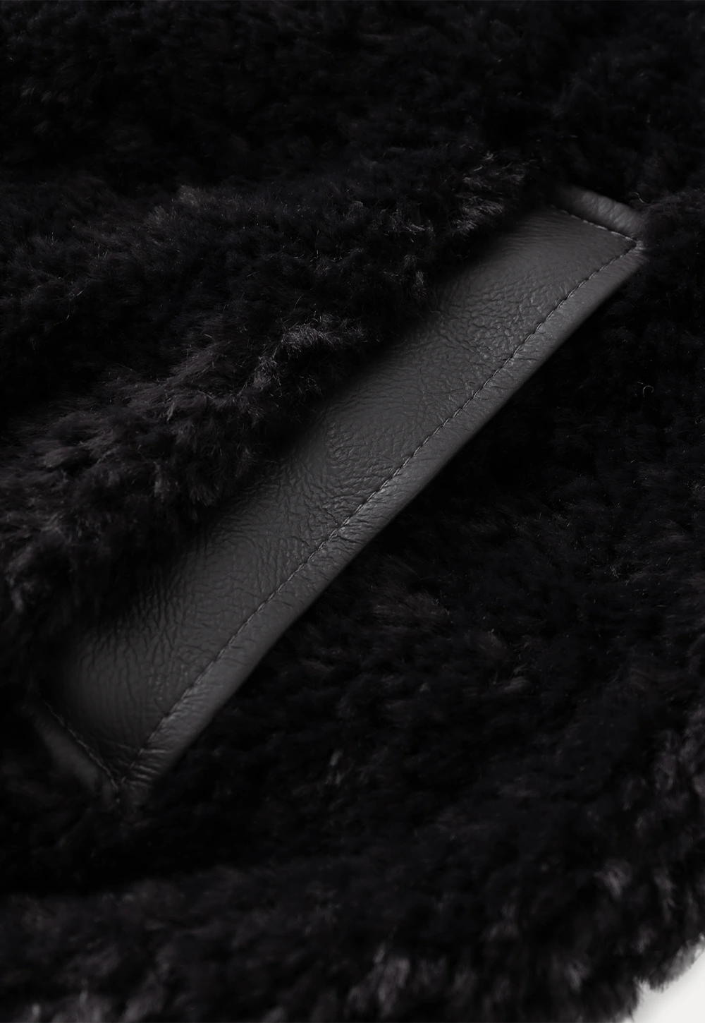 Womens Oversized Stand Collar Faux Leather and Sherpa Jacket