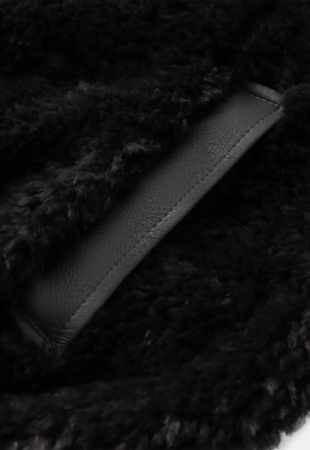 Womens Oversized Stand Collar Faux Leather and Sherpa Jacket