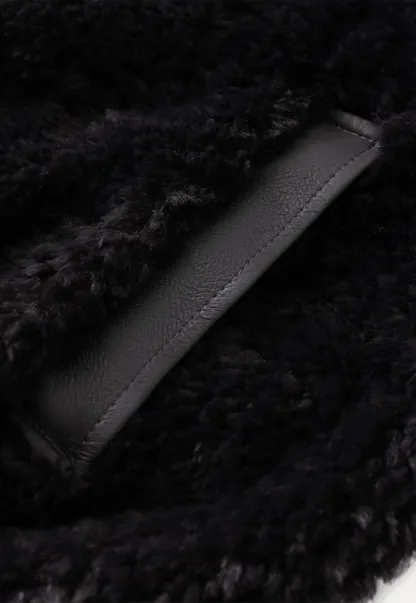 Womens Oversized Stand Collar Faux Leather and Sherpa Jacket