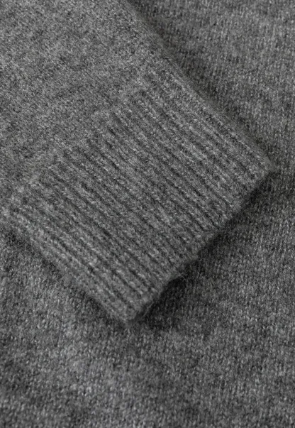 Fashionable Grey Sweater with Hood and Ribbed Trim