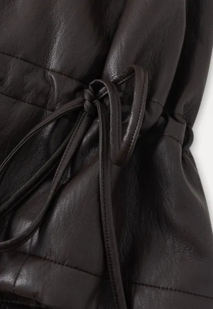 Casual Winter Faux Leather Coat with Soft Fur Collar