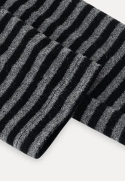 Striped Mock Neck Slim Long Sleeve Tee