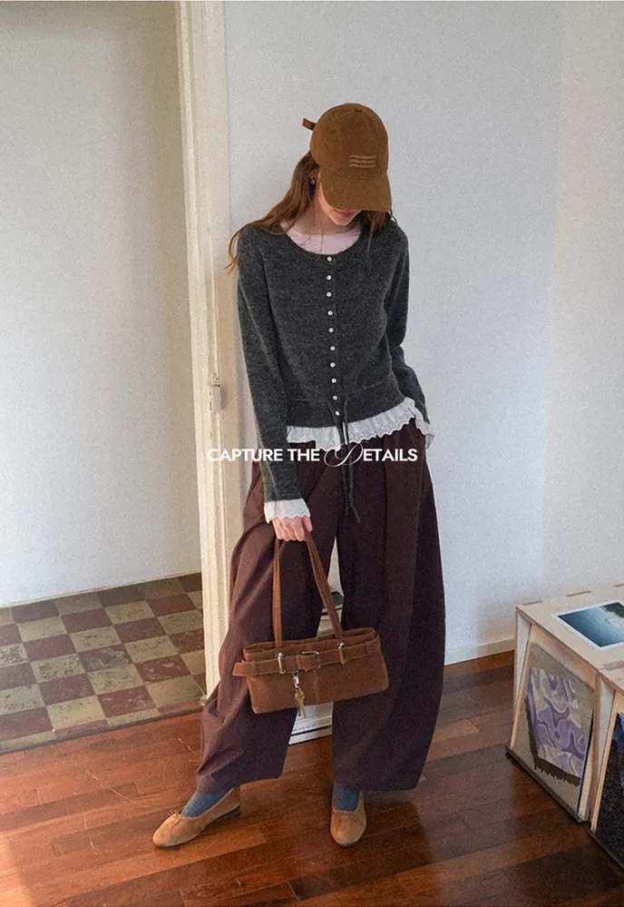 Lace-Trim Cardigan Sweater