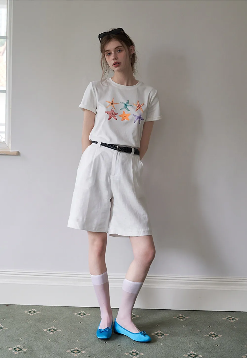 Women's Elastic Back Casual Loose Fit Shorts with Belt
