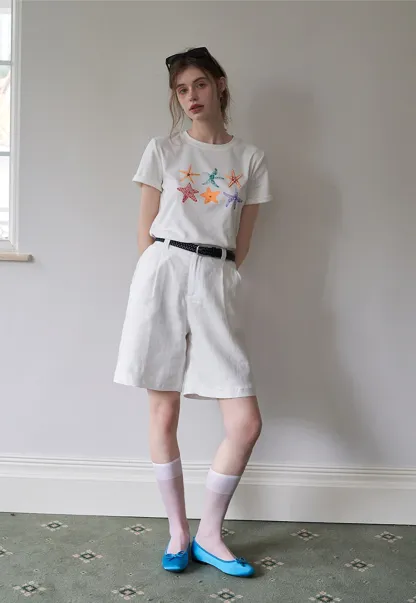 Women's Elastic Back Casual Loose Fit Shorts with Belt