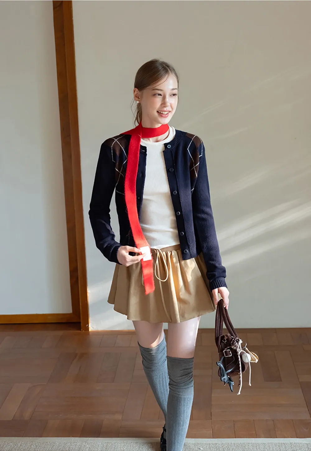 Womens Argyle Knit Cardigan Sweater Button Down Long Sleeve