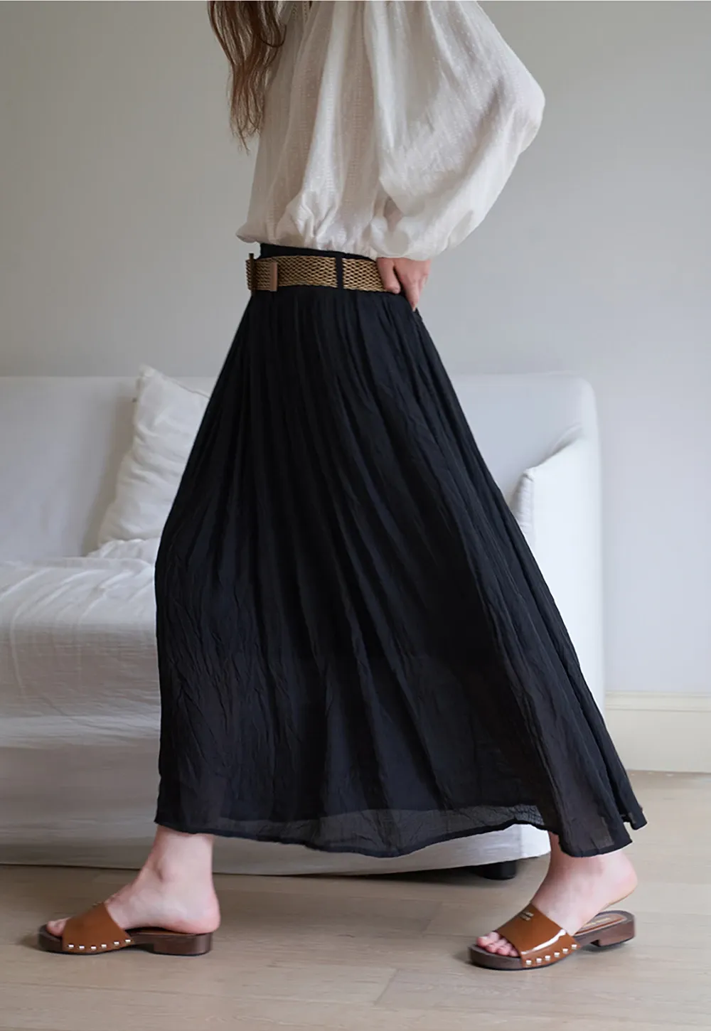Pleated Midi Skirt with Belt