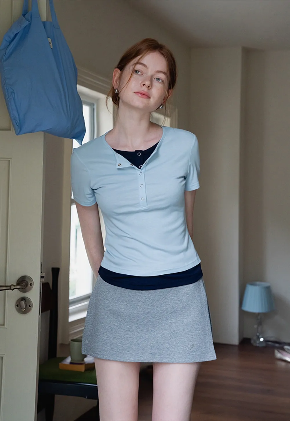 Women’s Contrast Hem Short Sleeve Henley T-Shirt