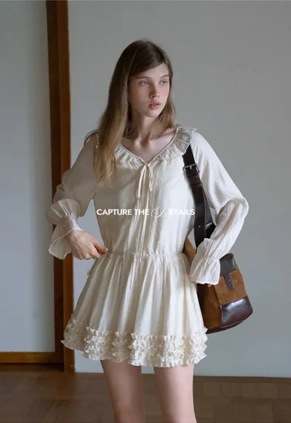Ruffled Long Sleeve Mini Dress