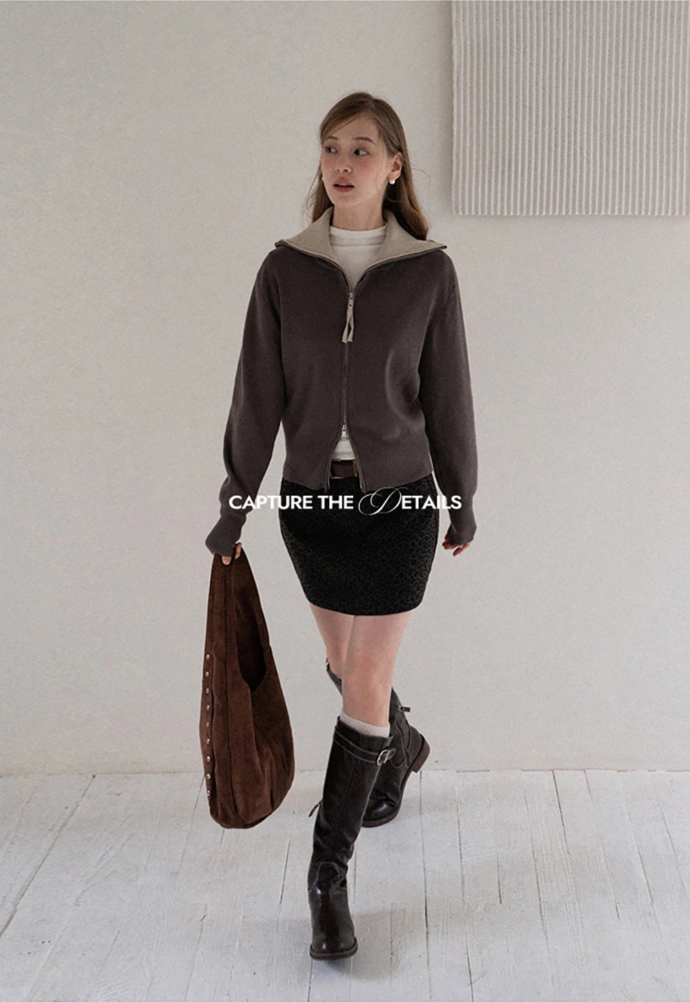Women’s Zip-Up Knit Cardigan with High Collar