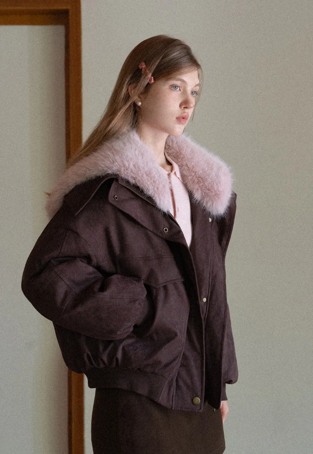 Women Fuzzy Collar Suede Jacket Warm Outerwear