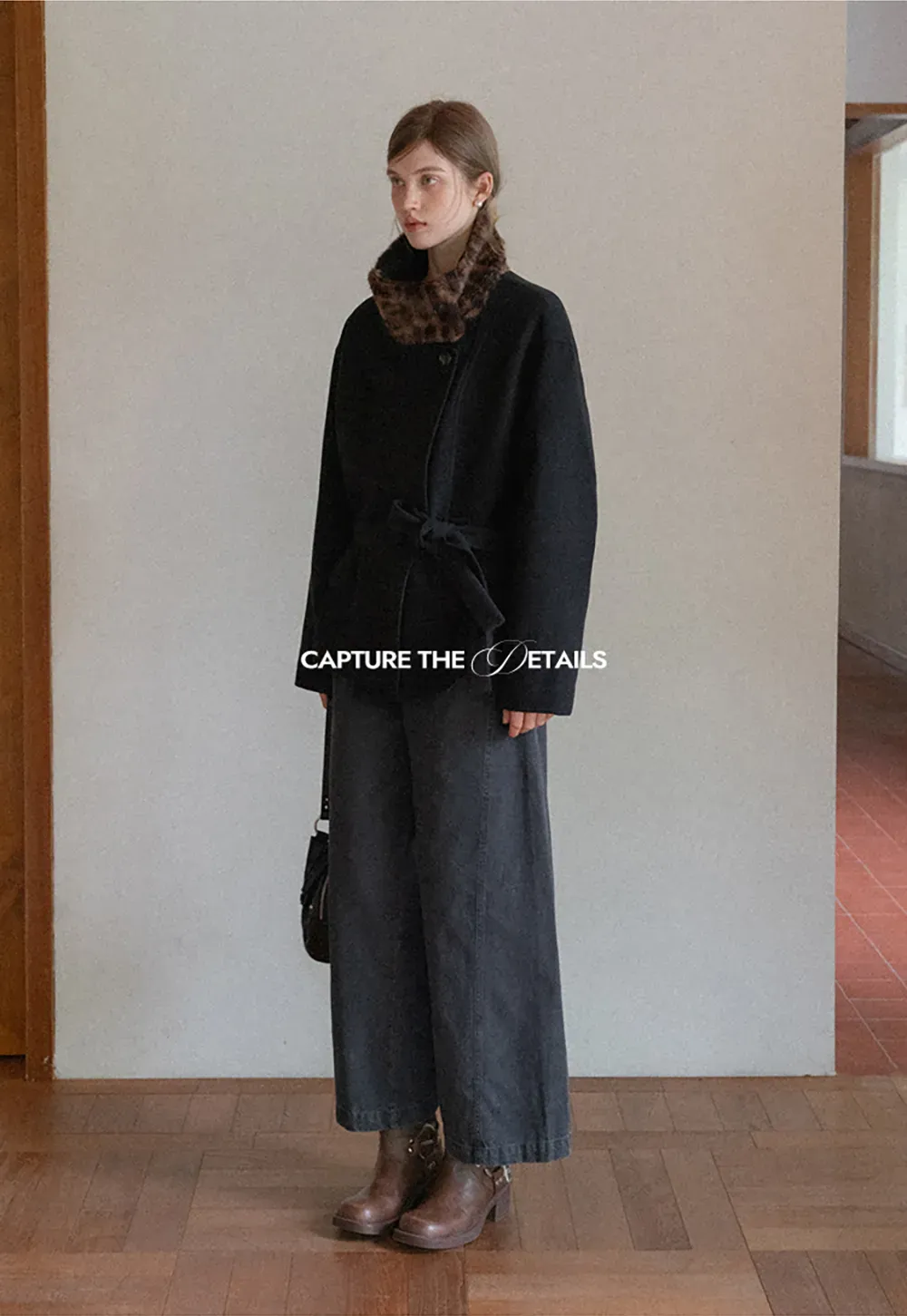 Faux Fur Trim Belted Wool Coat