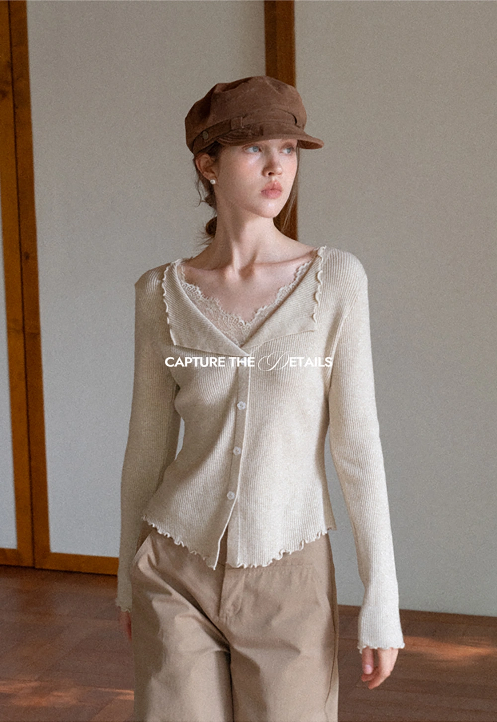 Lace Trim Ribbed Knit Top