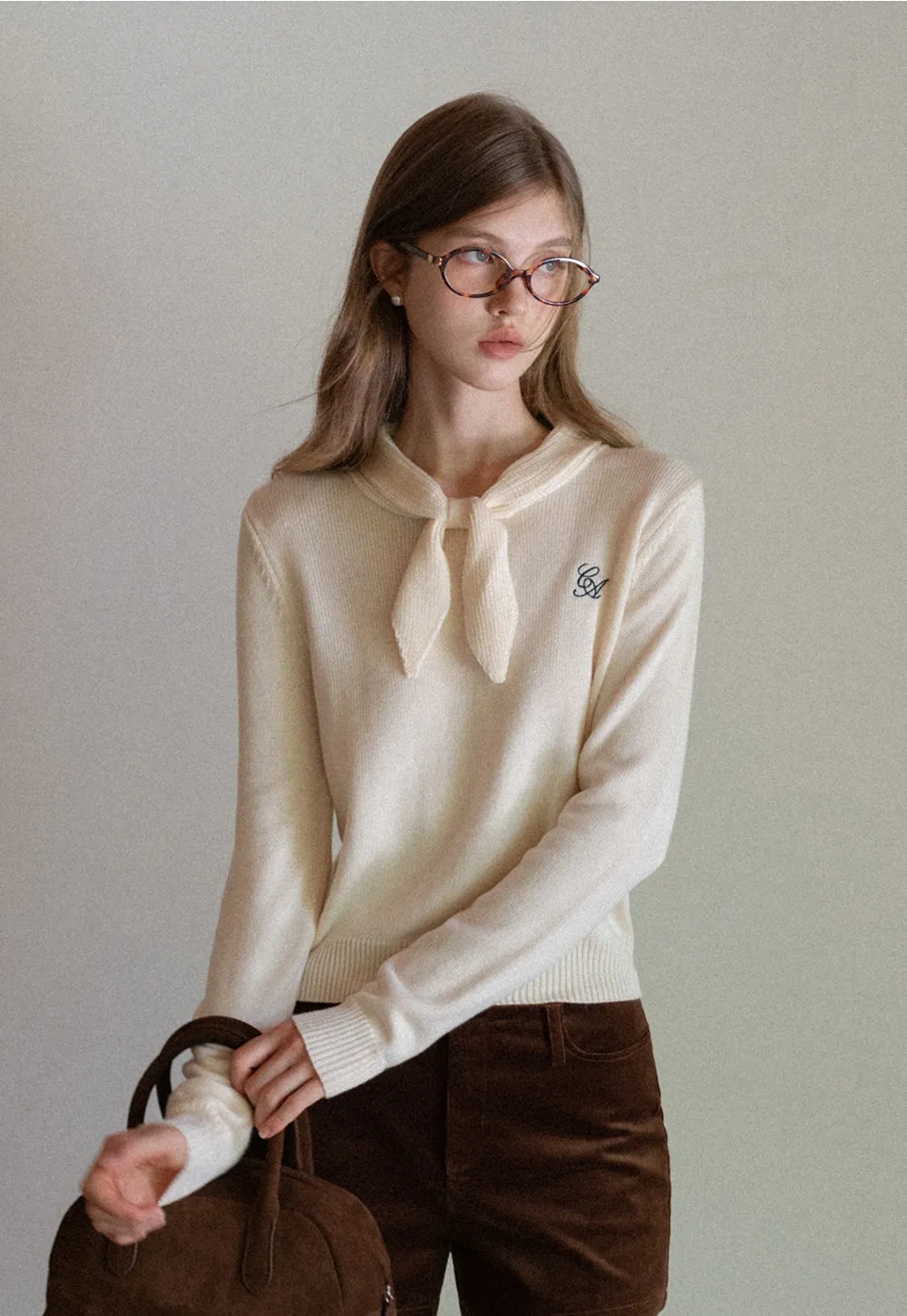 Women Elegant Tie Neck Pullover Sweater