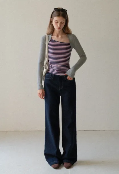 Women Casual High Waist Straight Leg Denim Pants