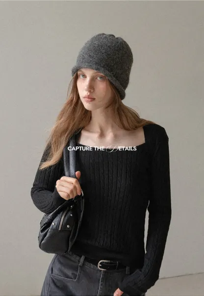 Square Neck Cable Knit Sweater