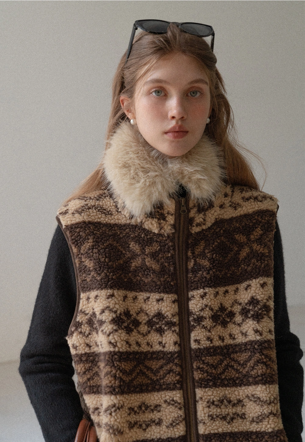 Vintage Fleece Vest Women Zip Up Sherpa Warm